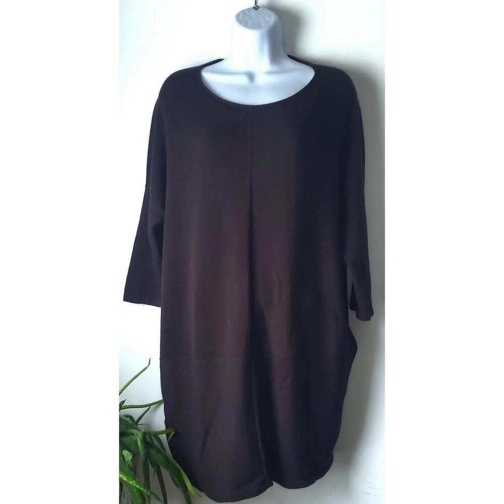 Barbara Wells Studio Black Dolma Sleeve Tunic Dress Size Large Preppy 90s Boho